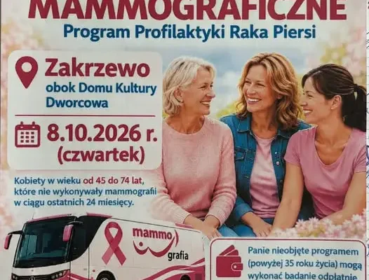 Bezpłatne badania mammograficzne w Zakrzewie – 8 października 2026
