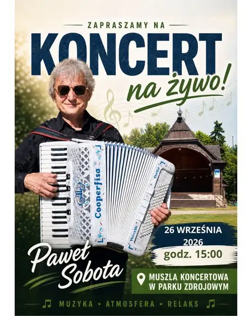 Koncert muzyki akordeonowej w Ciechocinku – Paweł Sobota wystąpi w Parku Zdrojowym