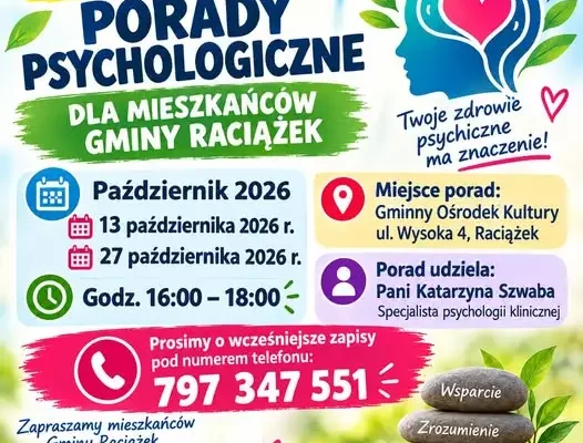 Bezpłatne konsultacje psychologiczne w Raciążku – październik 2026
