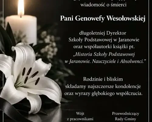 Zmarła Genowefa Wesołowska – była dyrektor Szkoły Podstawowej w Jaranowie