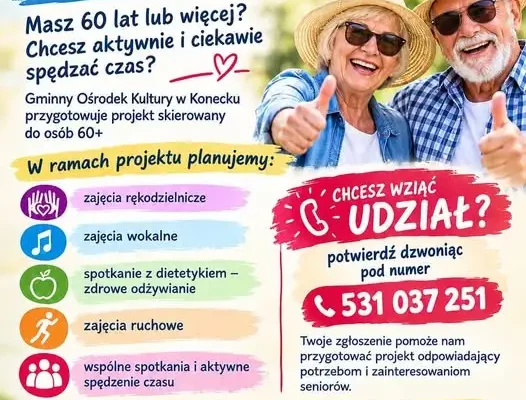 Gminny Ośrodek Kultury w Konecku pyta seniorów 60+ o zdanie. Rusza projekt dla mieszkańców