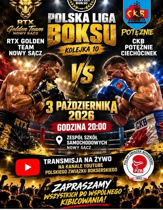 Polska Liga Boksu: CKB Potężnie Ciechocinek zmierzy się z RTX Golden Team Nowy Sącz