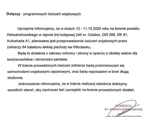 Ćwiczenia wojskowe w powiecie aleksandrowskim – 10 i 11 października
