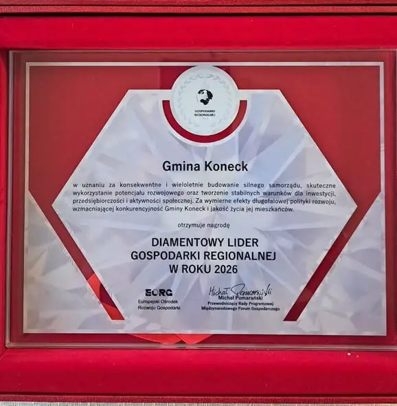 Gmina Koneck z nagrodą „Diamentowy Lider Gospodarki Regionalnej 2026”