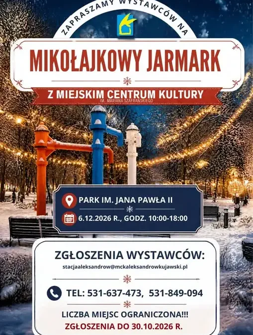 Mikołajkowy Jarmark w Aleksandrowie Kujawskim – trwają zgłoszenia dla wystawców