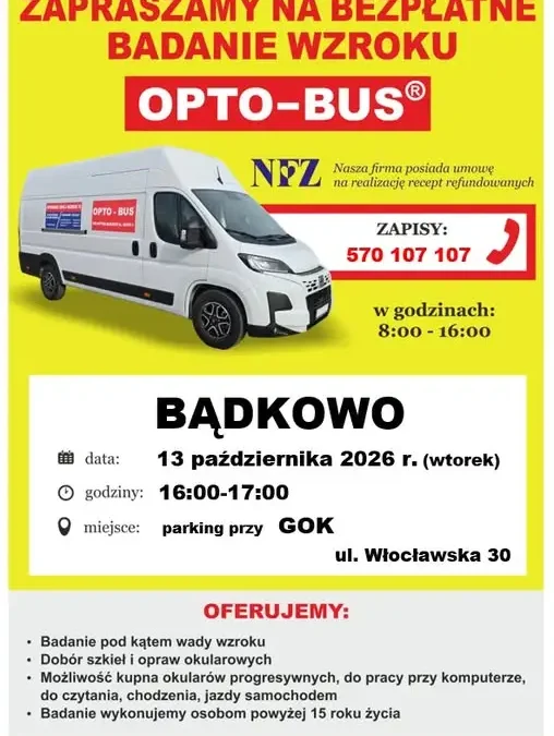 Opto-Bus z bezpłatnym badaniem wzroku w Bądkowie – już jutro