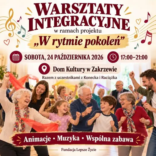 Zakrzewo: bezpłatne warsztaty integracyjne „W rytmie pokoleń” już dziś wieczorem