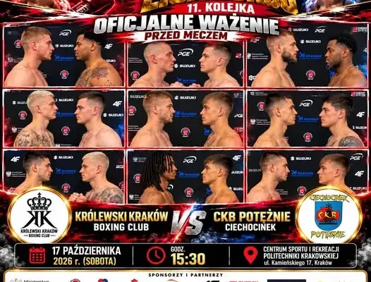CKB Potężnie Ciechocinek zmierzy się z Królewskim Krakowem w 11. kolejce Polskiej Ligi Boksu