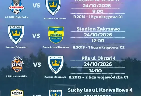 Korona Zakrzewo zagra w Pile i Poznaniu – sprawdź terminarz